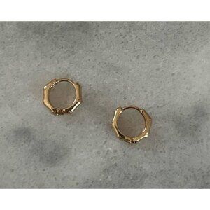 Gold Bamboo Huggie Hoop Earrings Brand New